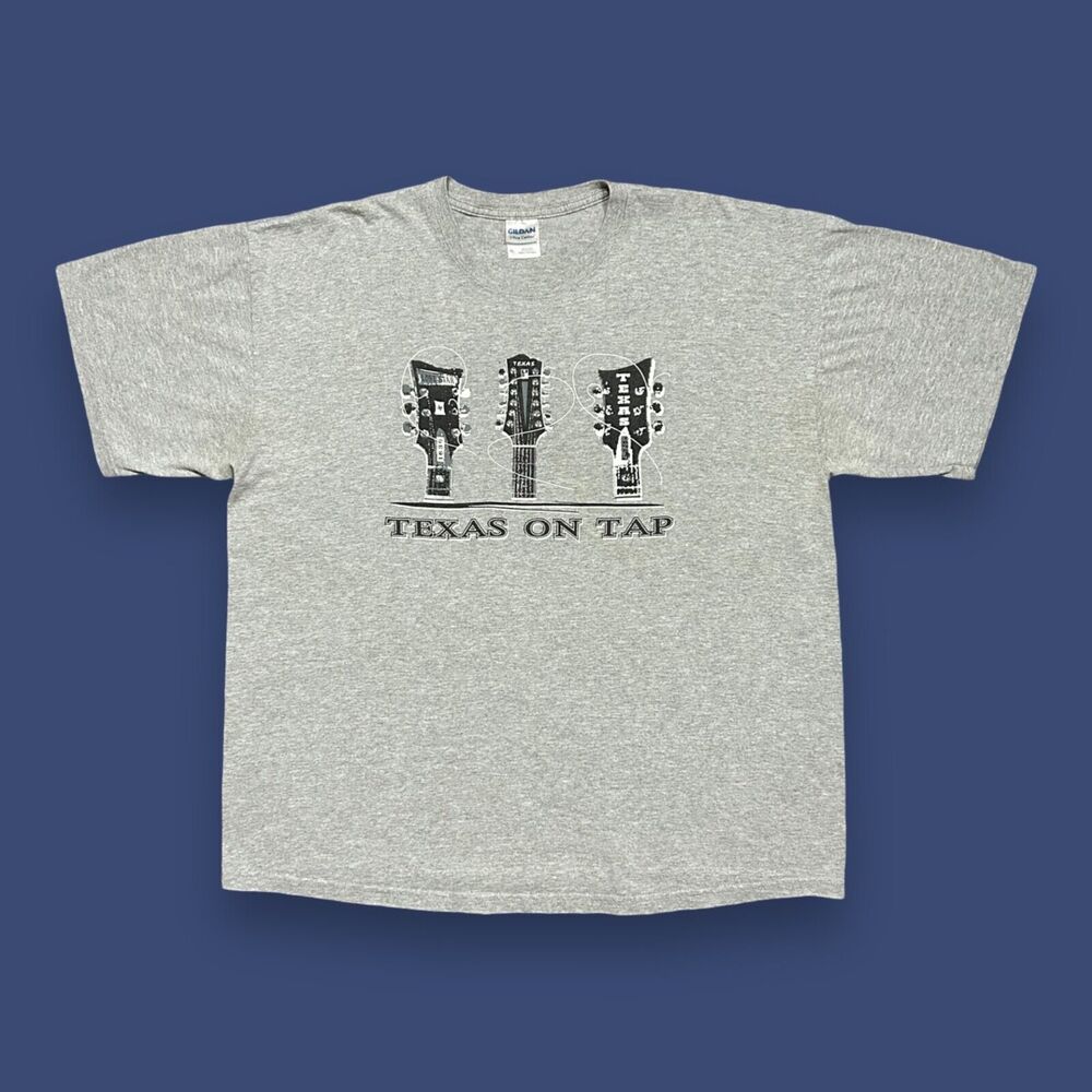 Vintage Texas Shirt Guitar Tee y2k Short Sleeve Texas on Tap Light Gray Mens XL